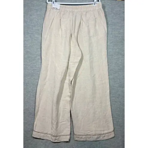 Lane Bryant  Women's Drawstring Linen Pants Size 14/16 Beige Wide Leg Lagenlook