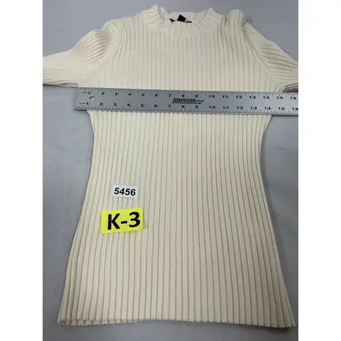 Womans Mac & Me Pullover Sweater Small Ivory Ribbed Knit Long Sleeve Mock Neck