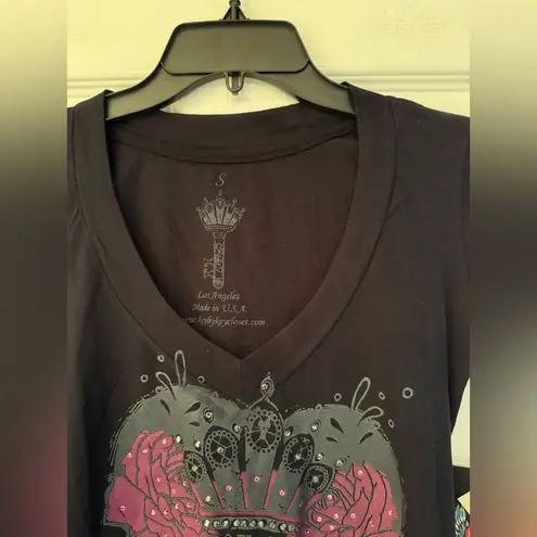 Key Closet Key Swarovski Studded Women’s Black Short Sleeve Tee Size Small