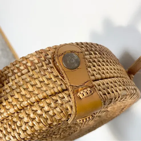 Rattan Woven Round Crossbody Bag Brown