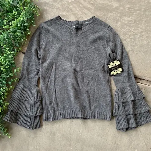 Cliche Knit Wool Blend Tiered Bell Sleeve Pullover Sweater Gray Size XS