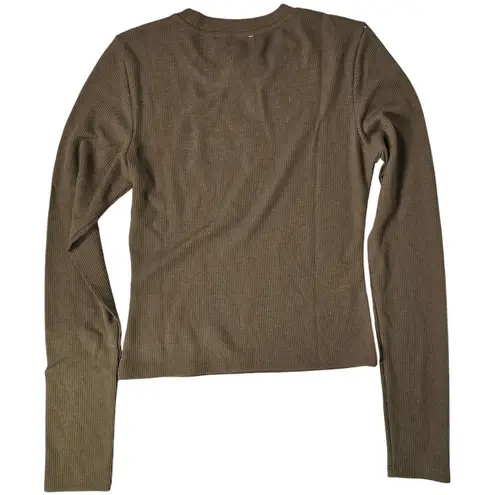 We Wore What Fitted Waffle Crewneck Long Sleeve Top Kangaroo L NWT