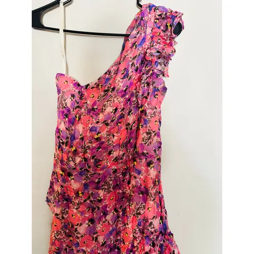 Shoshanna Pryia One Shoulder Maxi Dress Floral Ruffled Tiered Dress size 8 FLAW
