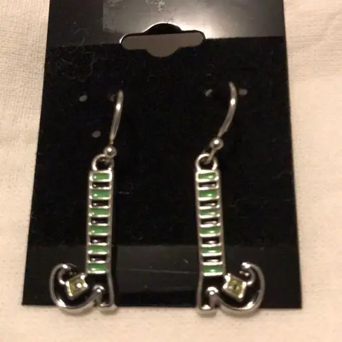Halloween Witch Legs Earrings Jewelry Black Green