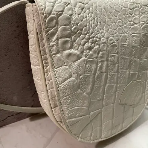 Vintage Carlos Falchi White Ivory Croc Embossed Leather Crossbody Bag