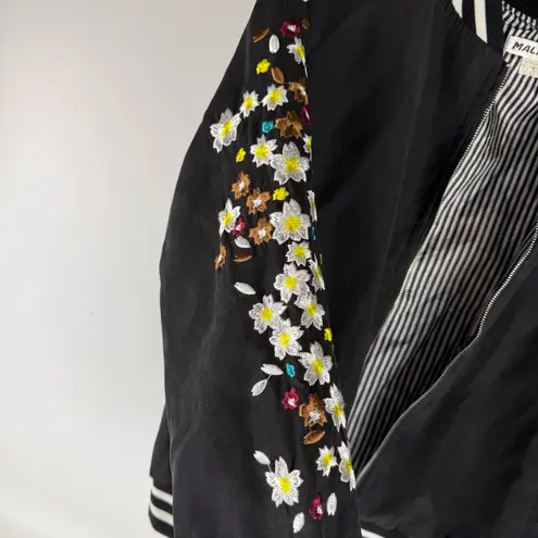 Floral Embroidered Black Bomber Jacket Size XS