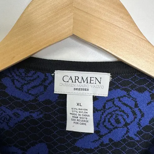 Carmen Marc Valvo  A-line Stretch Sleeveless Blue/Black Floral Dress Size XL