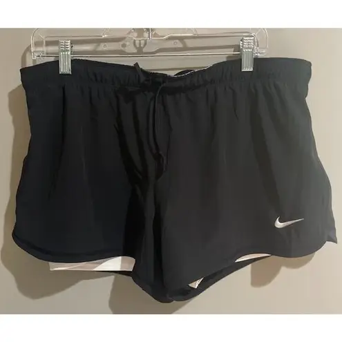 Nike  Dri Fit Women's Black Athletic Shorts with Attached White Brief Size Large