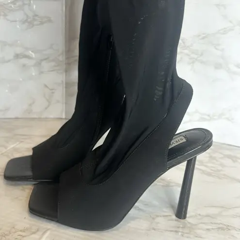 Steve Madden  Beverly black open toe thigh high sheer heel boots size 8.5 M