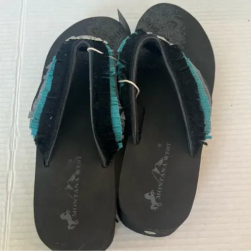 Montana West MANDALA CROSS CONCHO FRINGE WEDGE WESTERN FLIP-FLOP Sz 11 🍒