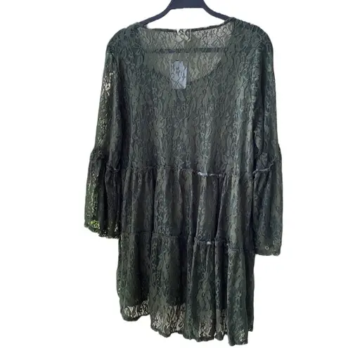 H.I.P. NWT π« 2-Piece Set, Olive Green Sheer Lace Retro Peasant Top+Tank Top, 1X