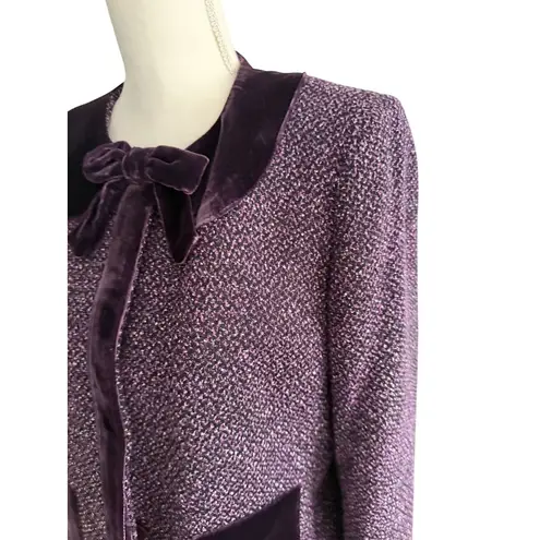 ALBERT NIPON Purple Bow Collar Silk Blend Blazer Jacket Size 10P