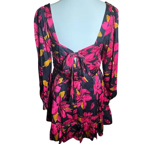 Saylor Fritz Floral Print Long Sleeve Babydoll Dress Sz M Black Multi Floral