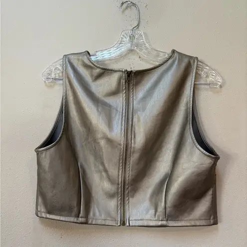 Kirious Faux Leather Crop Tank Top XL Silver