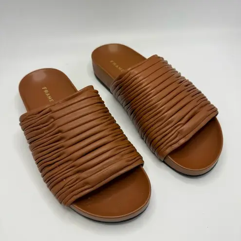 frame denim  Le Reese Cognac Brown Leather Slides Size 36.5 New