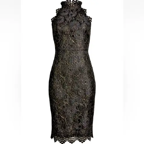 Eliza J Women's Metallic Eyelash Lace Midi-Dress, Black/Gold, Size 16, NWOT