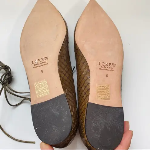 J.Crew  snake skin emboss point toe brown flats NEW