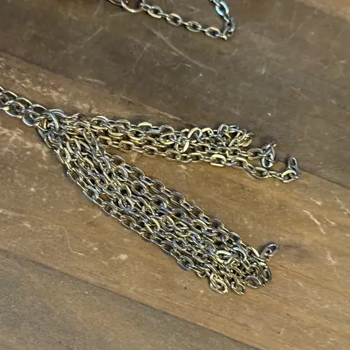 Avenue long gold tone mesh love knot chain tassel necklace