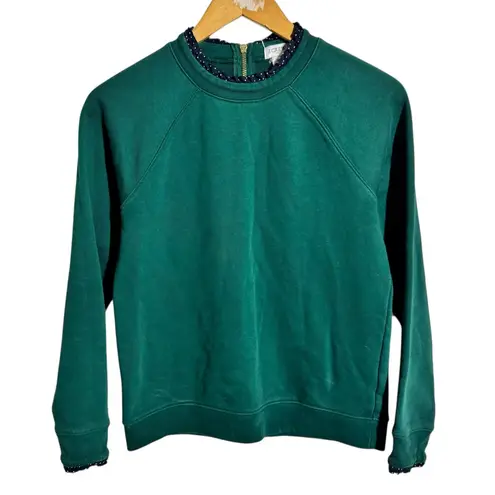 J Crew Ruffle Collar Preppy Crew Neck Sweater Women S Emerald Green Pullover Top