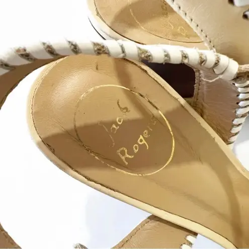 Jack Rogers  Cream Leather Whipstitch Wedge Sandals Size 9 Vacation‎ Cruise Beach
