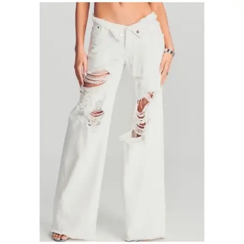 NWT SER.O.YA Ollie Distressed WideLeg Jeans White Sz 27 $275
