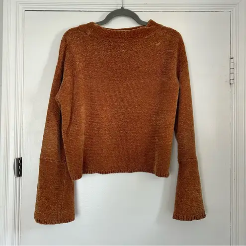 Melrose and Market Burnt Orange Chenille Mock Turtleneck Bell Sleeve Sweater