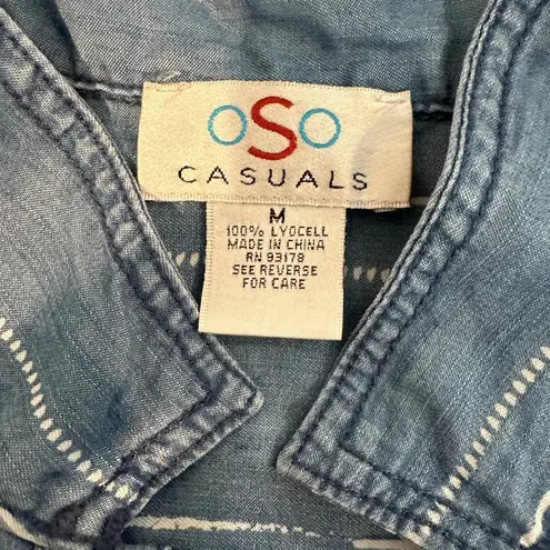 Oso Casuals dress Short sleeve M Blue White Striped Button Front Pleated Back Size M