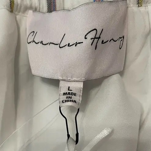 Charles Henry Metallic Stripe Off-the-Shoulder Popover Dress Ivory Sz L