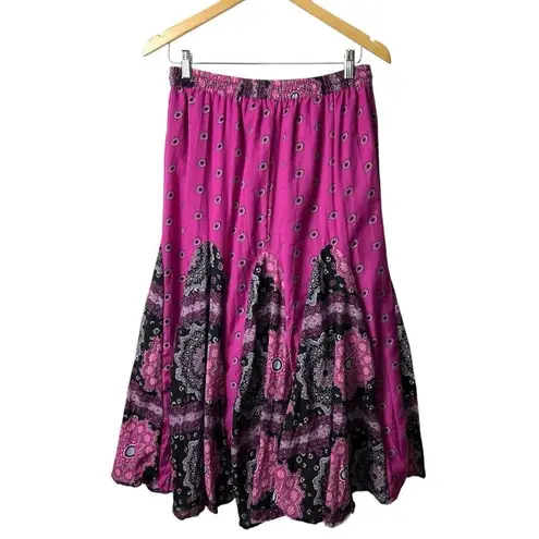 Truly 4 U Paisley Print Pleated Skirt Elastic Waist Drawstring Purple Women’s S