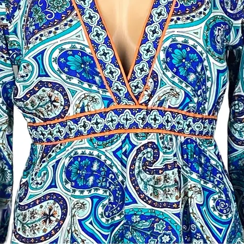 Trina Turk  “Provence” blue/teal/white paisley dress/Swim cover-up. Small. EUC