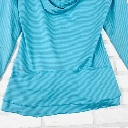 Calvin Klein Calvin‎ Klein Performance Teal Striped Ruched Front Long Sleeve Hoodie Medium