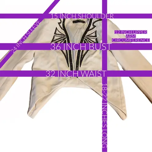 Muses By Shop OFF WHTIE WITH BLACK AND SILVER BEADING CROPPED BLAZER (M)