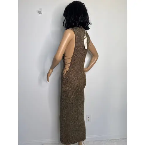 Wow Couture NWT “ Gold Metallic Mesh Bodycon Dress w/ Chain Detail large