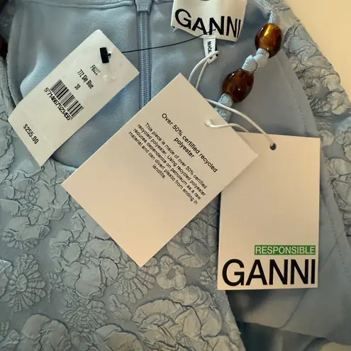 Ganni Pattern Beaded Jacquard Floral Top Sky Blue Sz 38/6 NWT Style F8022