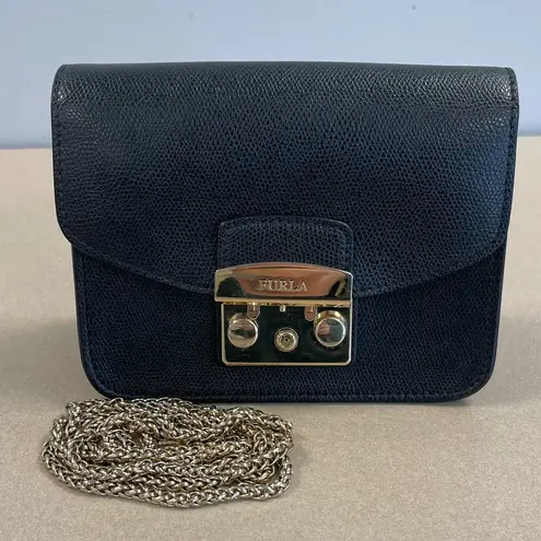 Furla Black Leather Mini Metropolis Chain Crossbody Bag - Preowned