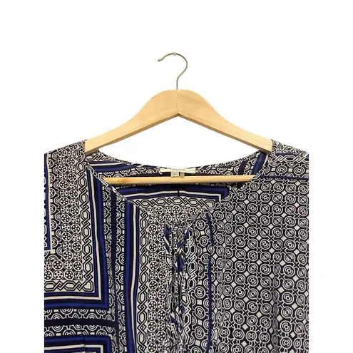 Tyler Boe 100% Silk Blouse Top Women Size Large Blue White Tassels Boho Flowy