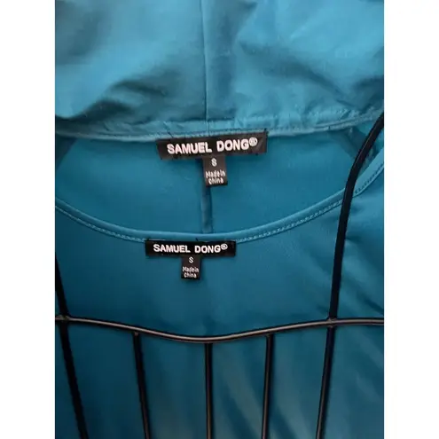 SAMUEL DONG S Teal 3 Piece Belted Blazer Suit Skirt Small