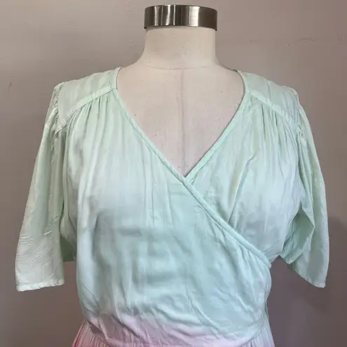 Ivy City Pastel Ombre Tiered Maxi Wrap Dress Cottagecore Spring Dress Sz S/M Pink