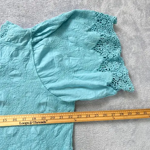 Democracy Women's 1X Blue Lace Embroidered Peasant Blouse Top Cotton Boho