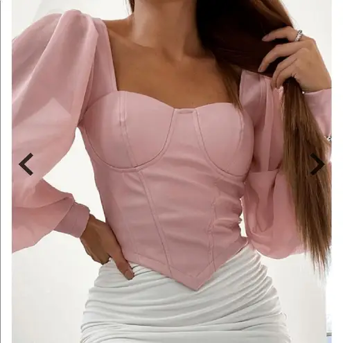 ASOS  Parisian Bubblegum Pink Vegan Leather Bustier Sheer Sleeve Top 10