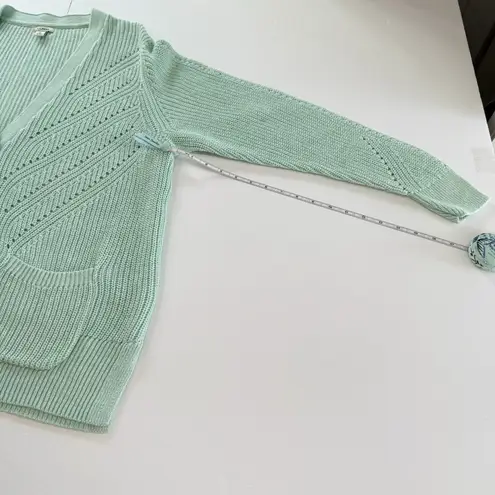 LL Bean Green Linen Cotton Button Up Cardigan Sweater Size XL Pockets