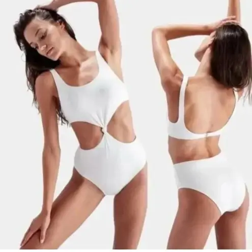 Solid & Striped Bailey Knotted Cutout One Piece Swimsuit Cream/White- Size Large