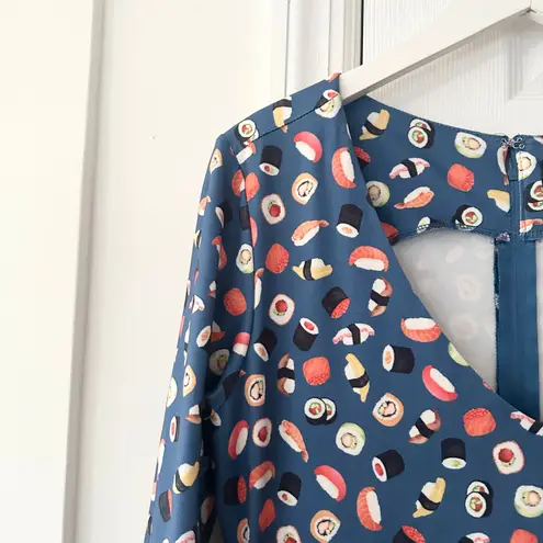 Dolly and Dotty Unique Vintage Billie Blue Sushi & Sashimi Flared Midi Dress 10