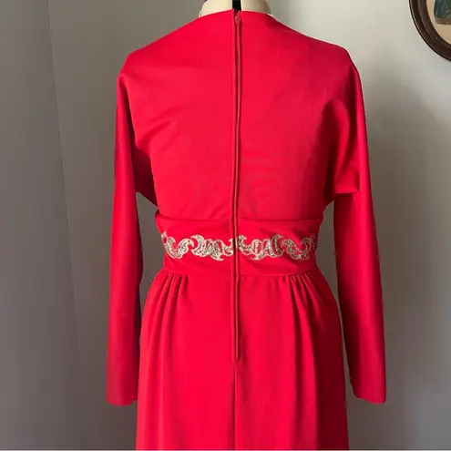Vintage 1960s mod red maxi dress with glitter waist Size L