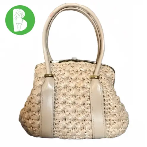 GAYMODE VINTAGE 1960'S IVORY STRAW FRAME HAND BAG WITH FAUX LEATHER ACCENTS Gold