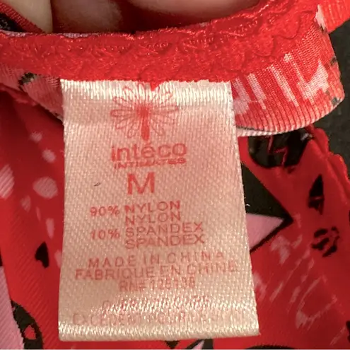 Inteco Intimates Red Pink Black Heart Love Print Babydoll Nightie Chemise Medium