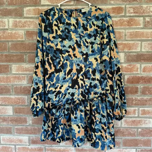 Never Fully Dressed Drop Waist RiRi Printed Dress Women’s 4 Blue Long Sleeves