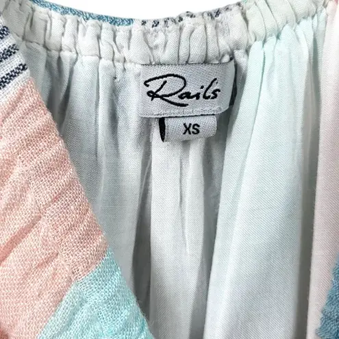 Rails Adora Highland Stripe Tiered Linen Blend Midi Dress in Multi Blue