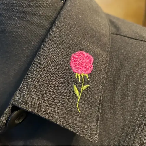 No Boundaries  Y2K vintage black 3/4 sleeve button up embroidered flowers size L thumbnail 5