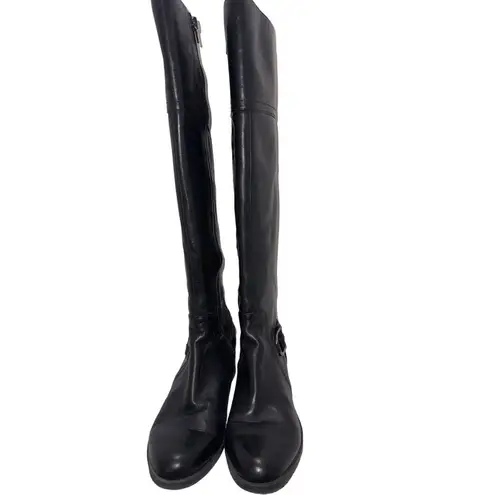 Audrey Brooke  Black Leather Knee-High Riding Boots Buckle Detail 8.5 New Preppy